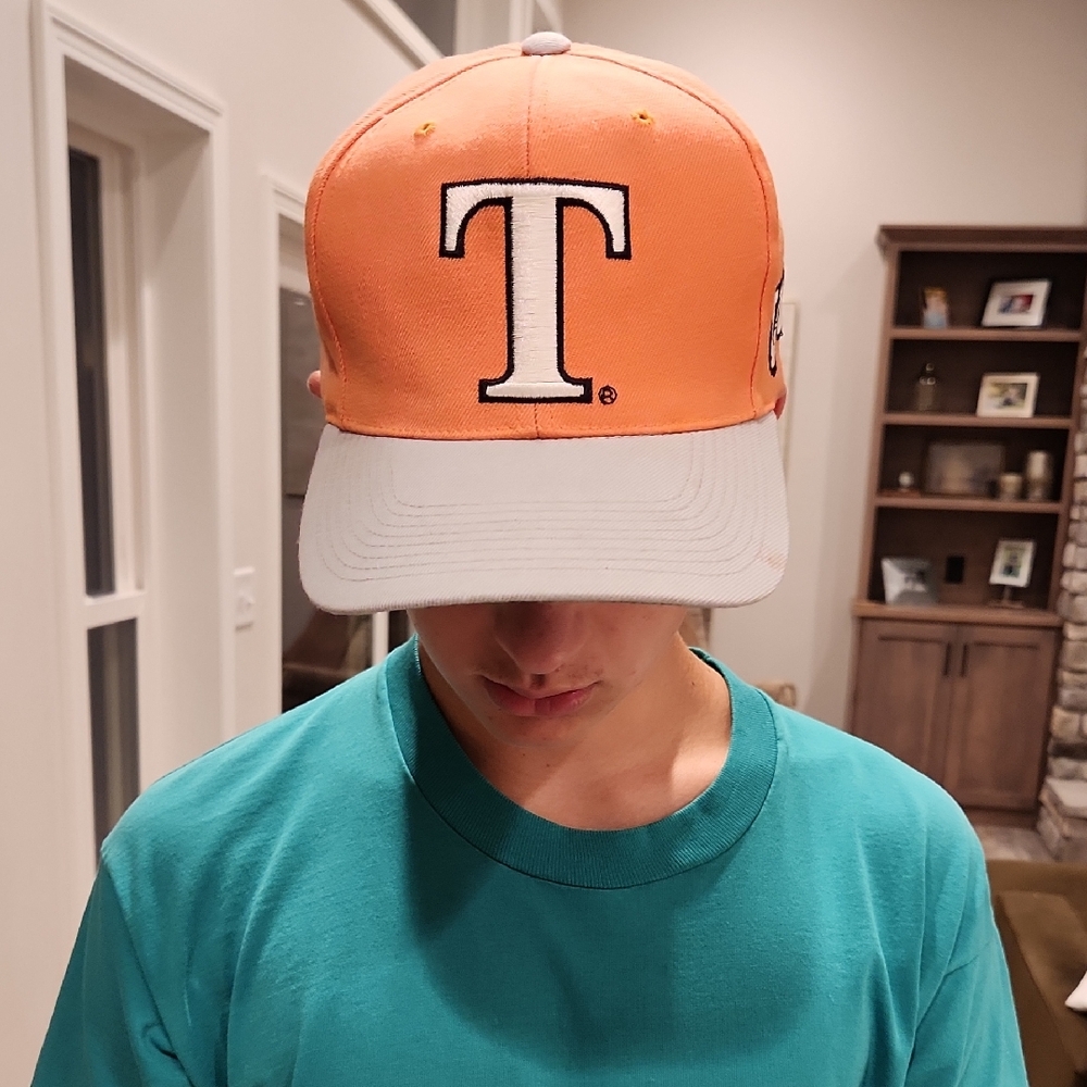 Orange and White Cap with T Logo